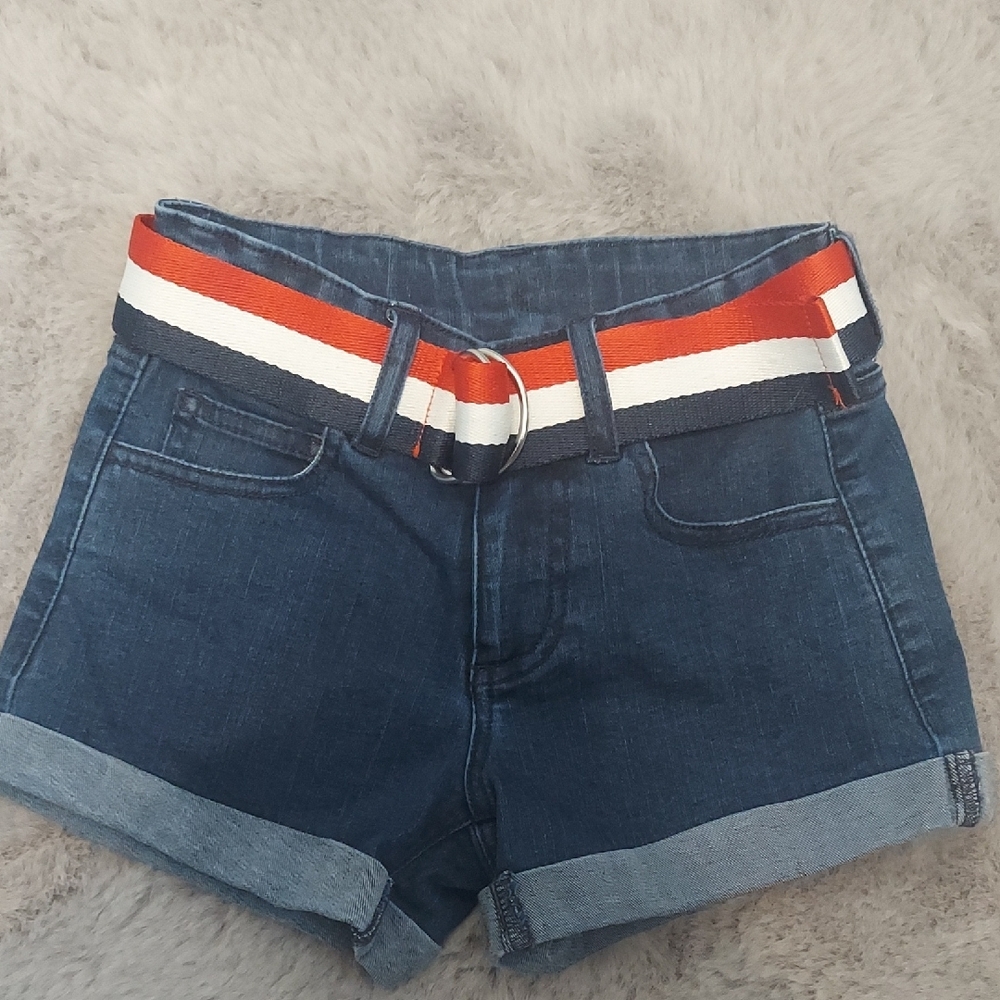 Forever 21 Jean Shorts in Blue and Red with Rolled Hems